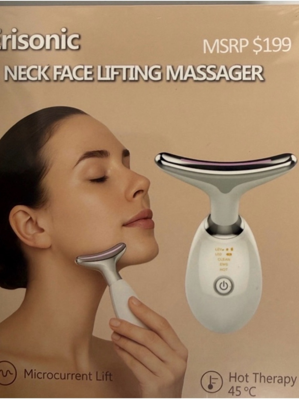 Ultrasonic Neck & Face Lifting Massager — White with Silver Accents